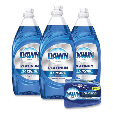 DAWN Platinum Liquid Dish Detergent, Refreshing Rain Scent, 24 oz Bottles Plus (2) Sponges/Carton, 3PK 49041